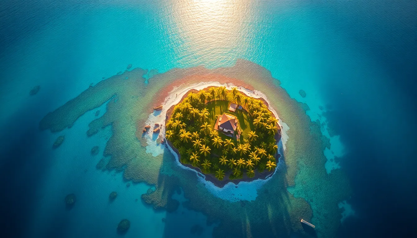 Aerial View of Tropical Island at Golden Hour