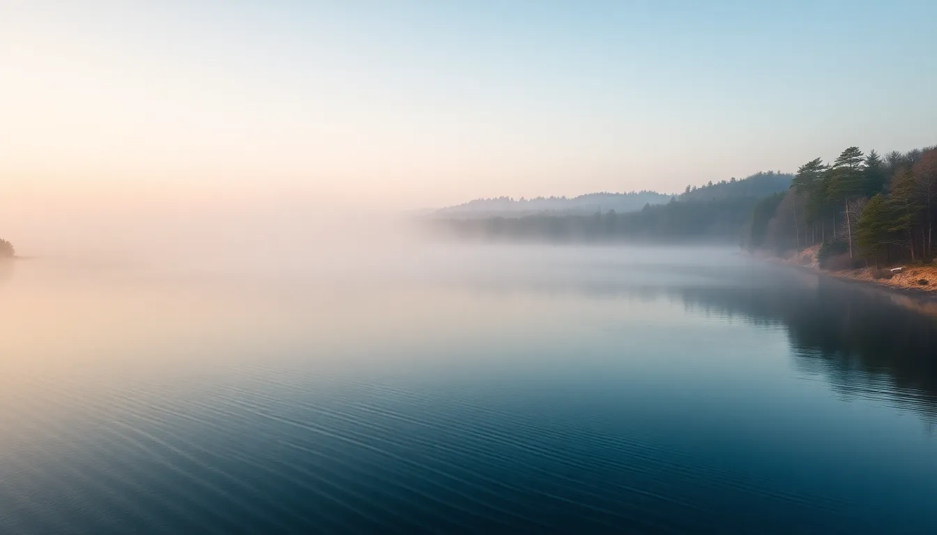 Aerial View of Tranquil Lake at Dawn