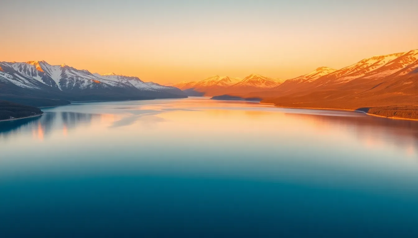 Tranquil Lake Surrounded by Snow-Capped Mountains