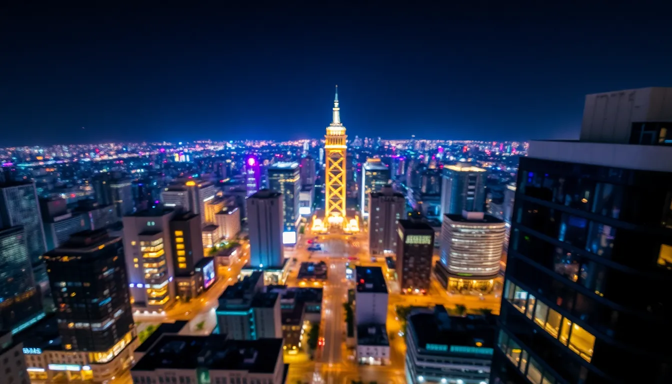 Nighttime Cityscape Aerial View