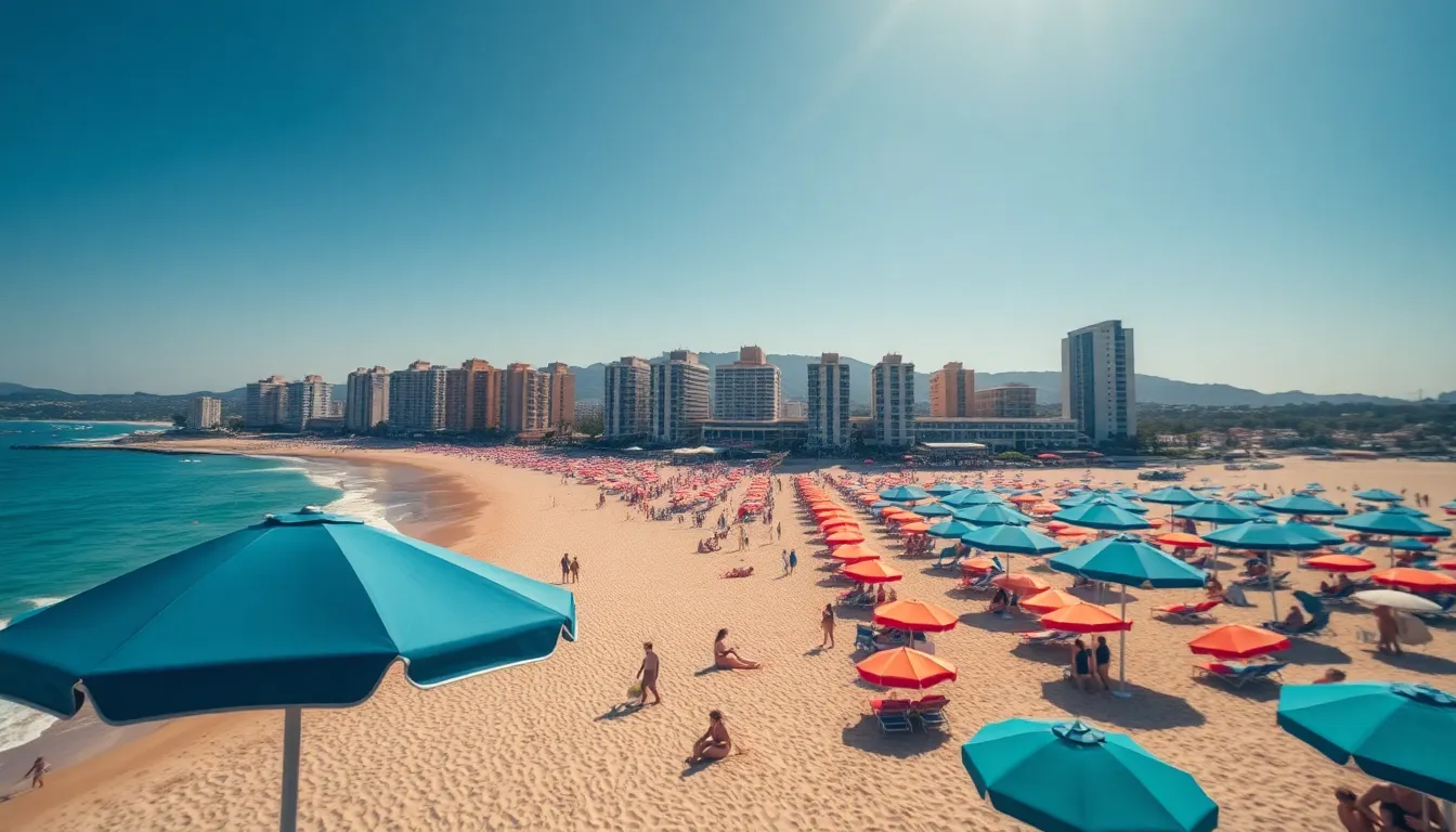 Aerial View of Coastal City and Beach