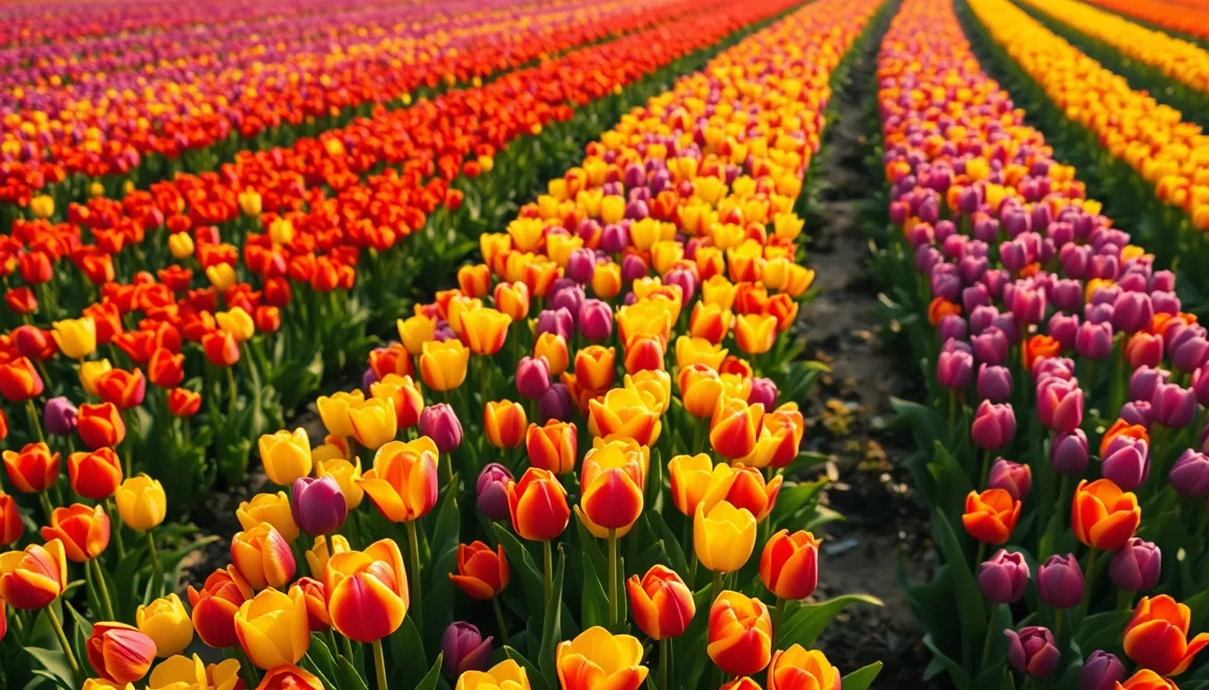 Vibrant Tulip Field in Bloom Aerial View