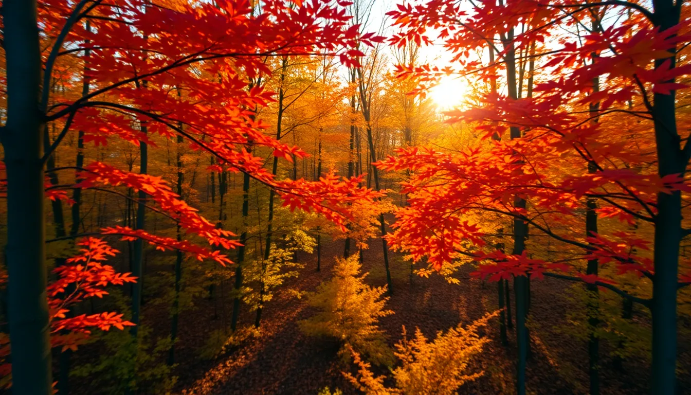 Vibrant Autumn Foliage Aerial View