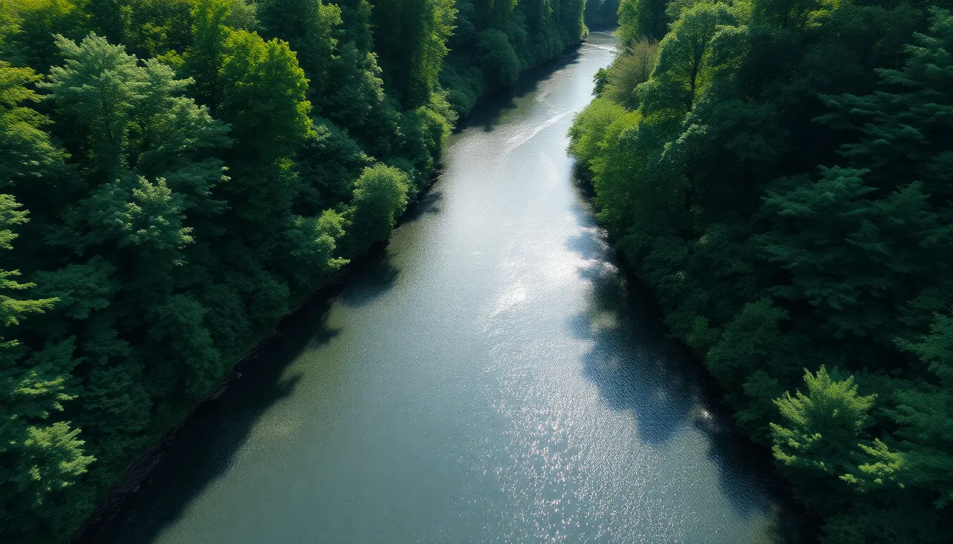 Serene River Meandering Through Valley