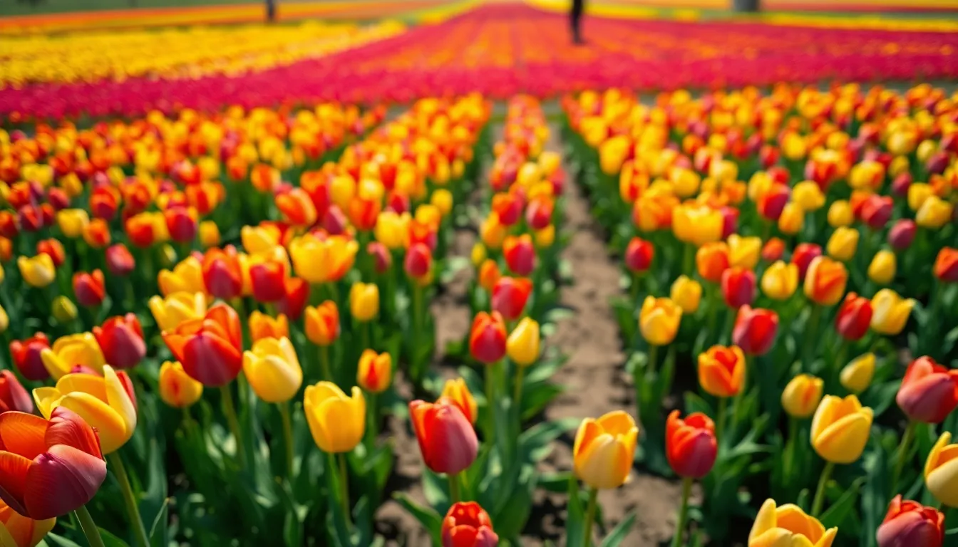 Vibrant Tulip Field Aerial