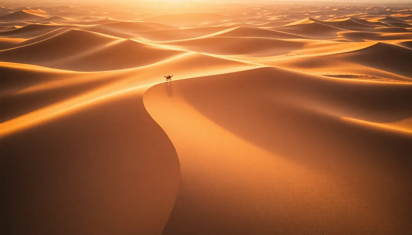 Golden Hour Over Desert Sand Dunes