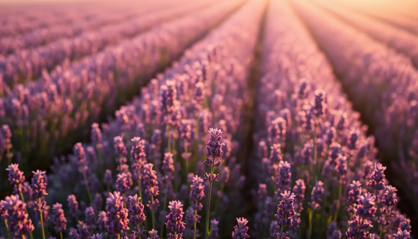 Aerial Lavender Field in Full Bloom