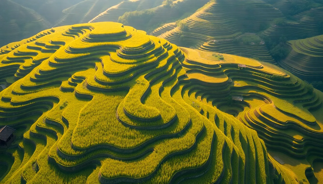 Intricate Rice Terraces Aerial View