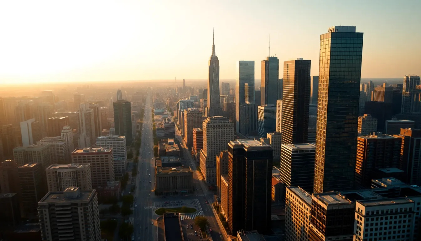 Golden Hour Urban Skyline Aerial