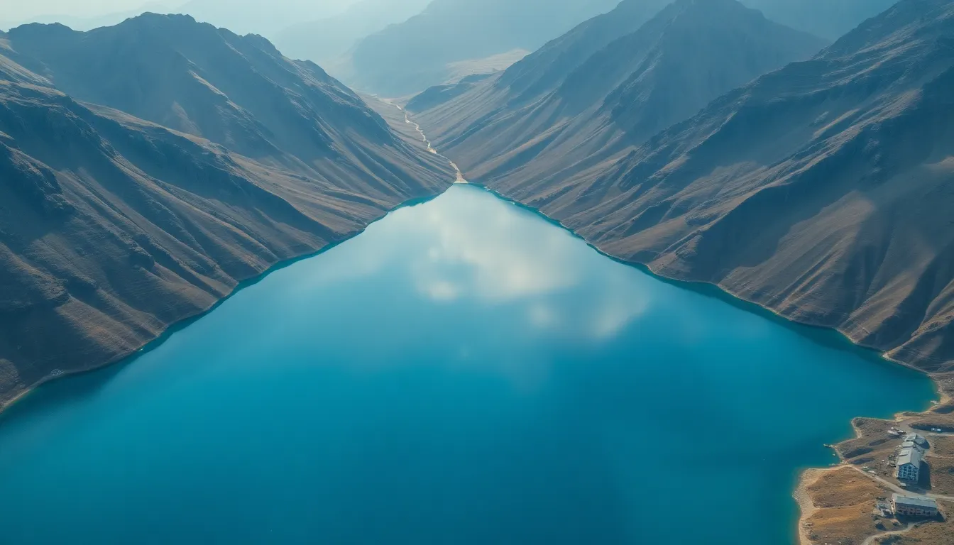 Serene Lake Surrounded by Majestic Mountains