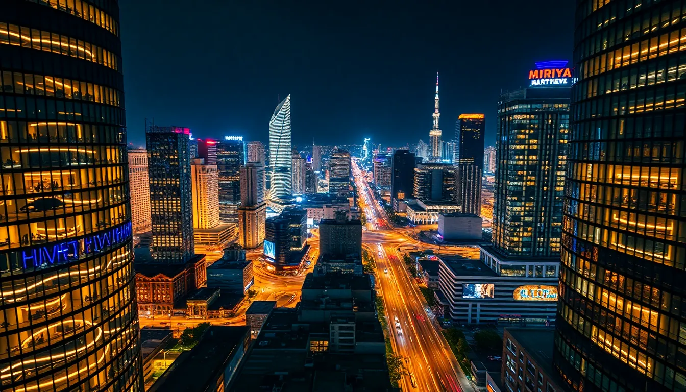 Nighttime Cityscape Aerial View