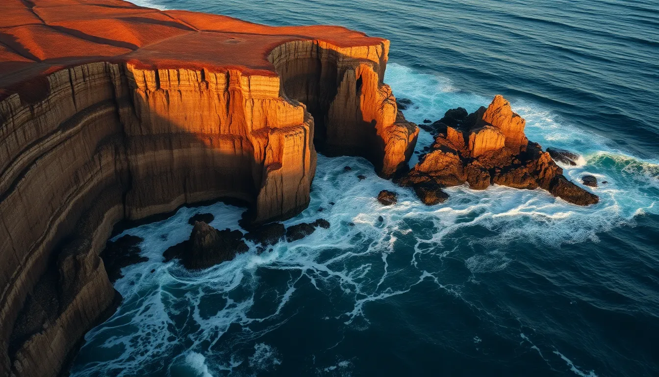 Dramatic Aerial Coastline with Crashing Waves
