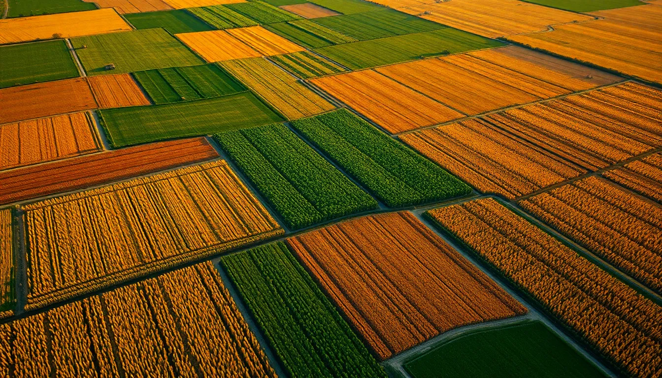 Vibrant Aerial View of Harvested Fields