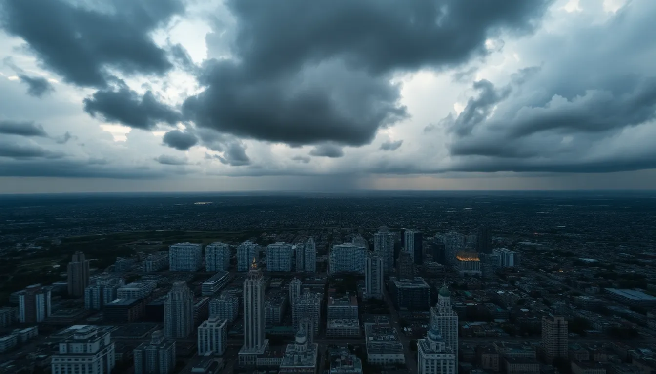 Dramatic Cityscape Under Stormy Sky