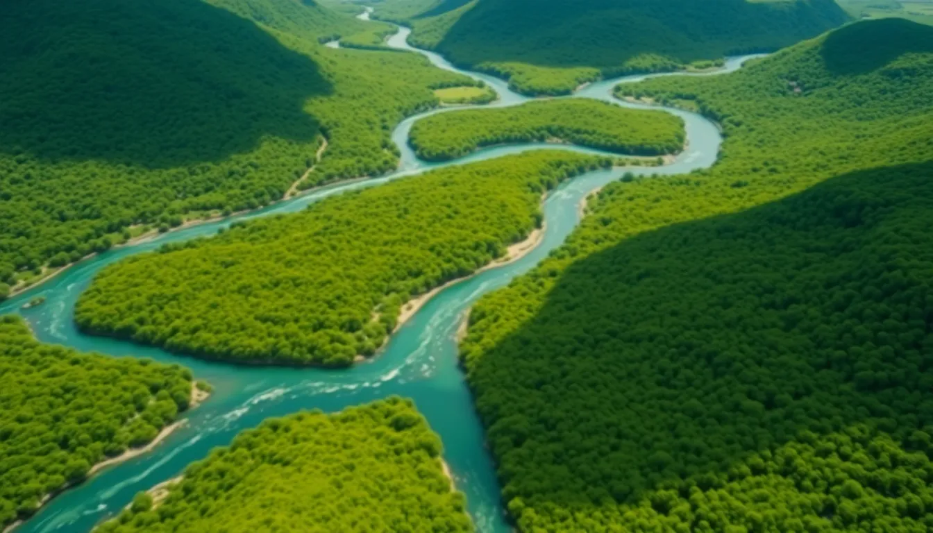Winding River Through Lush Green Valley