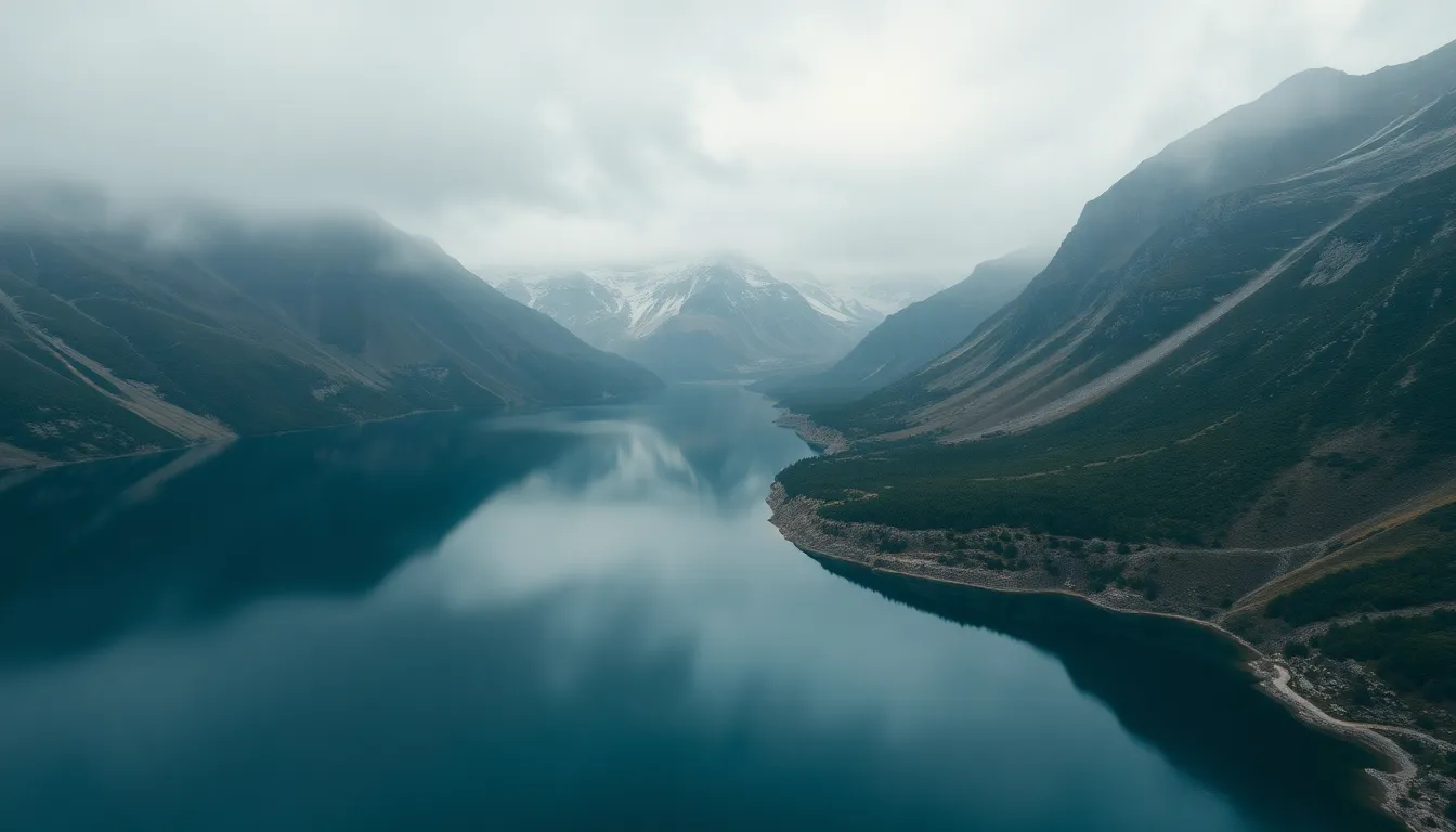 Serene Mountain Lake Aerial View