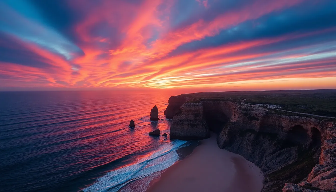 Dramatic Sunset Over Coastal Landscape