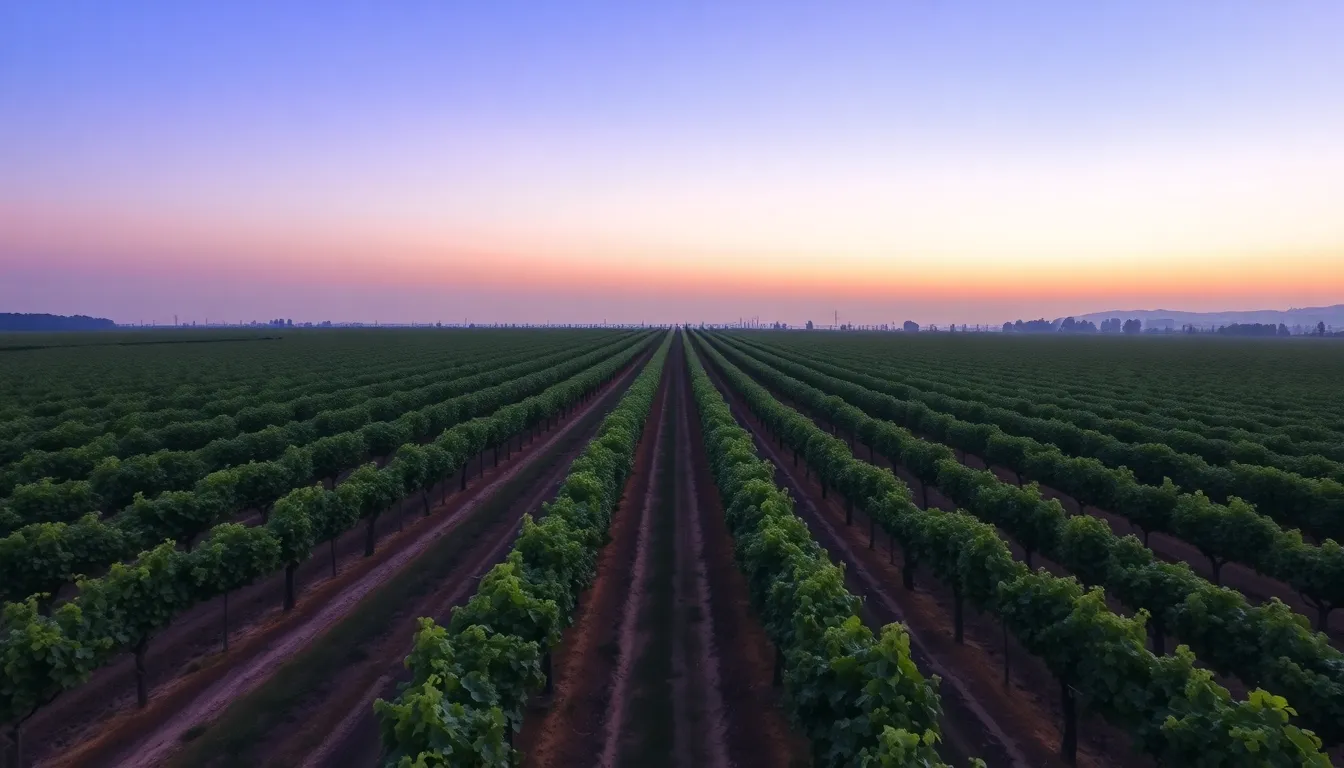 Aerial Vineyard at Dusk