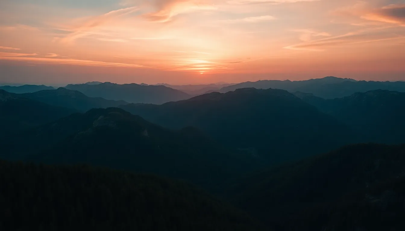 Majestic Aerial View of Sunset Mountain Range