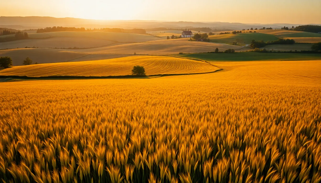 Golden Hour Over Agricultural Landscape
