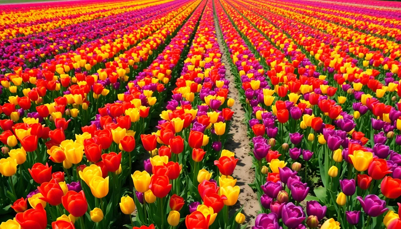 Vibrant Tulip Field Aerial View