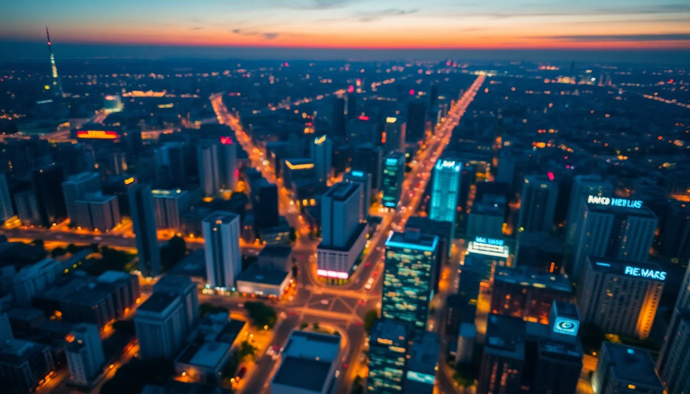 Twilight Cityscape Aerial View