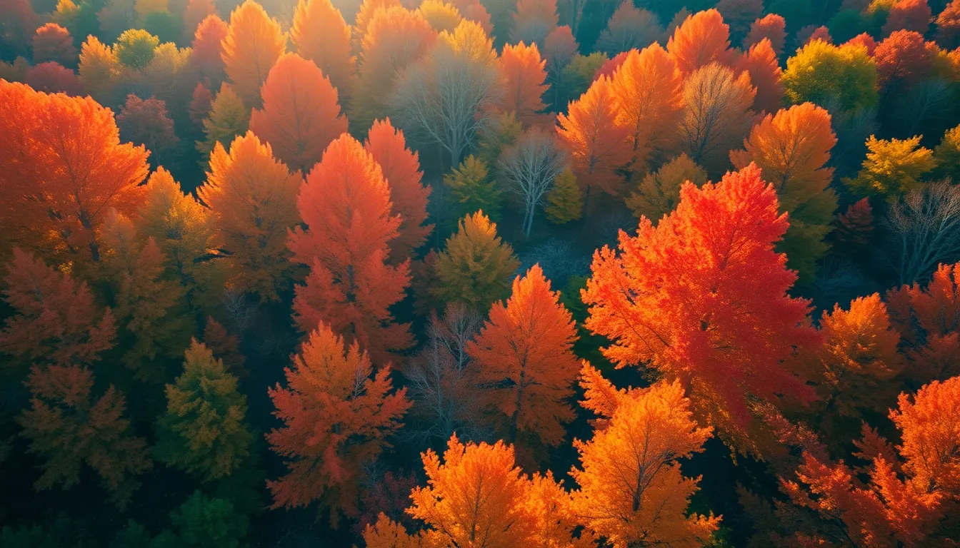 Colorful Autumn Forest Aerial Perspective