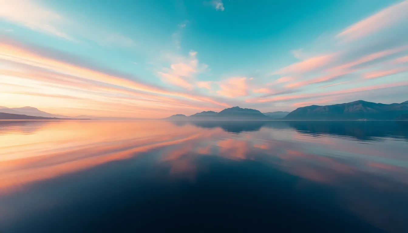 Aerial Reflection of Mountain Lake at Sunrise