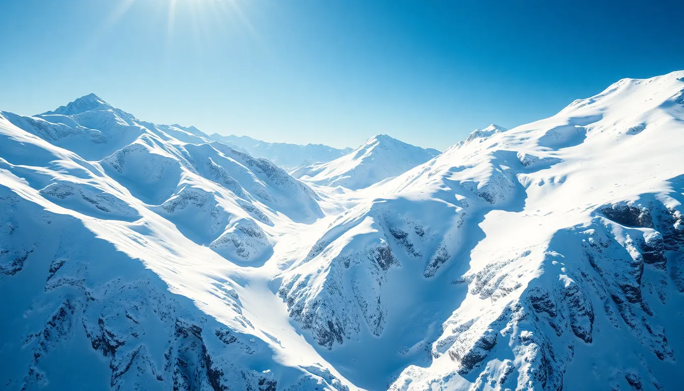 Aerial View of Snowy Mountain Range