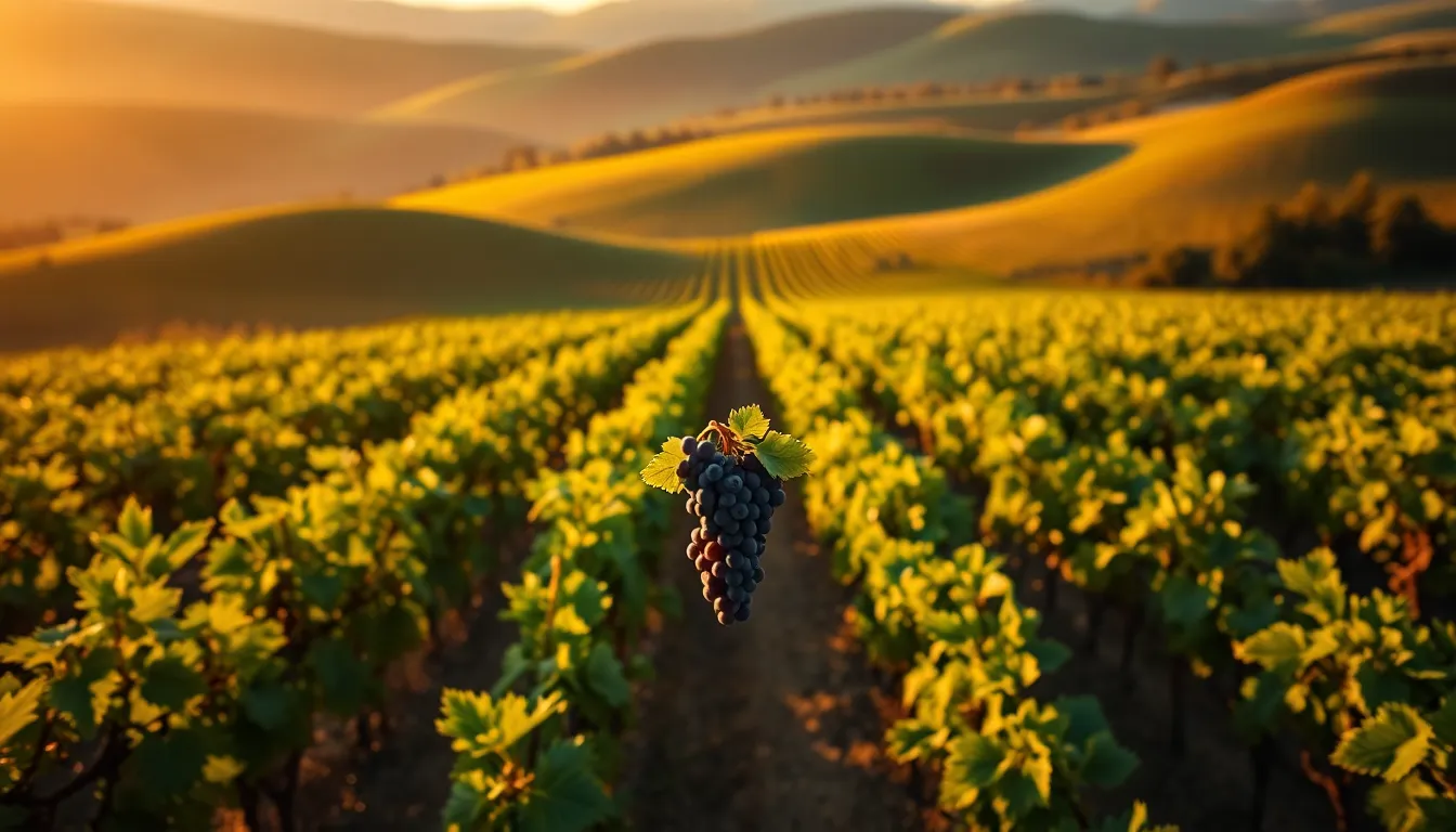 Sunset Over Vineyard Aerial View