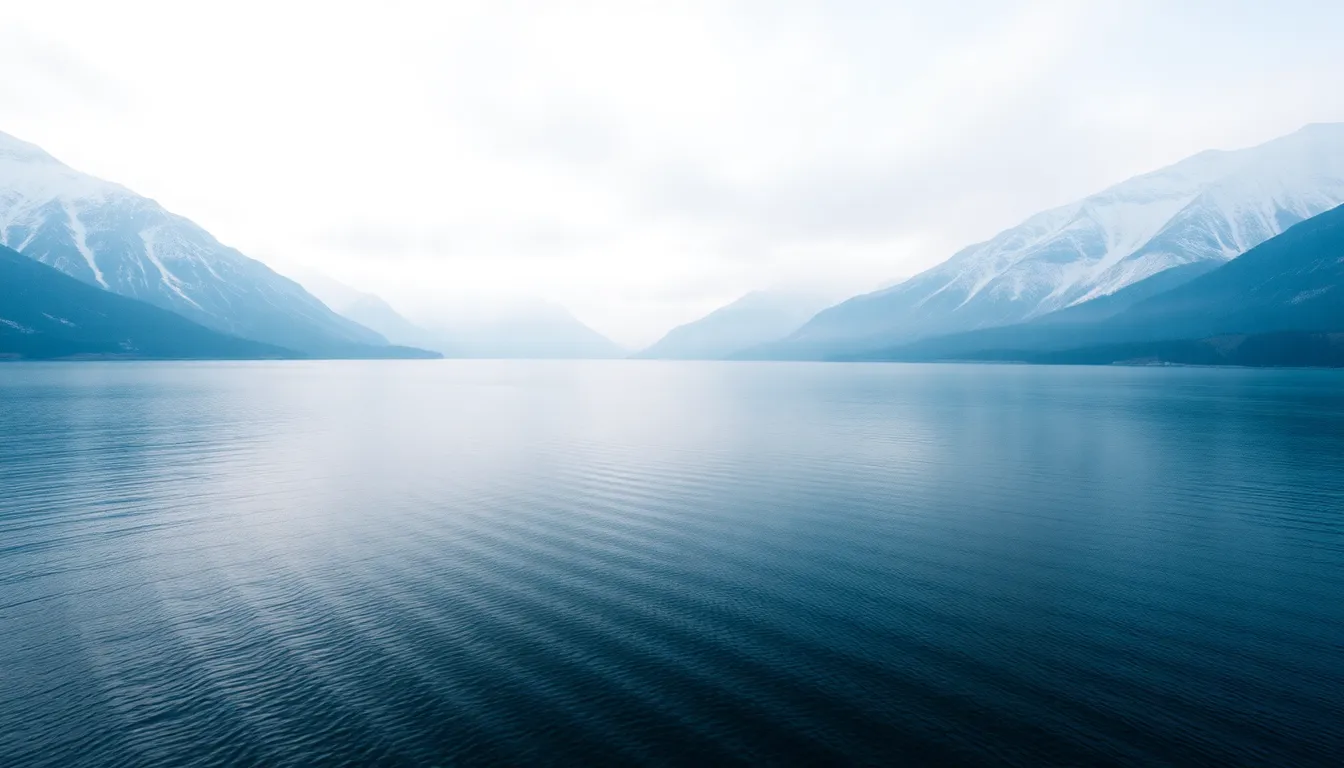 Tranquil Lake Surrounded by Snow-Capped Mountains