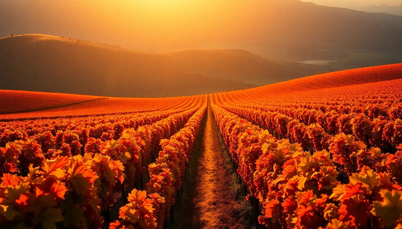 Autumn Vineyard Aglow in Golden Hour