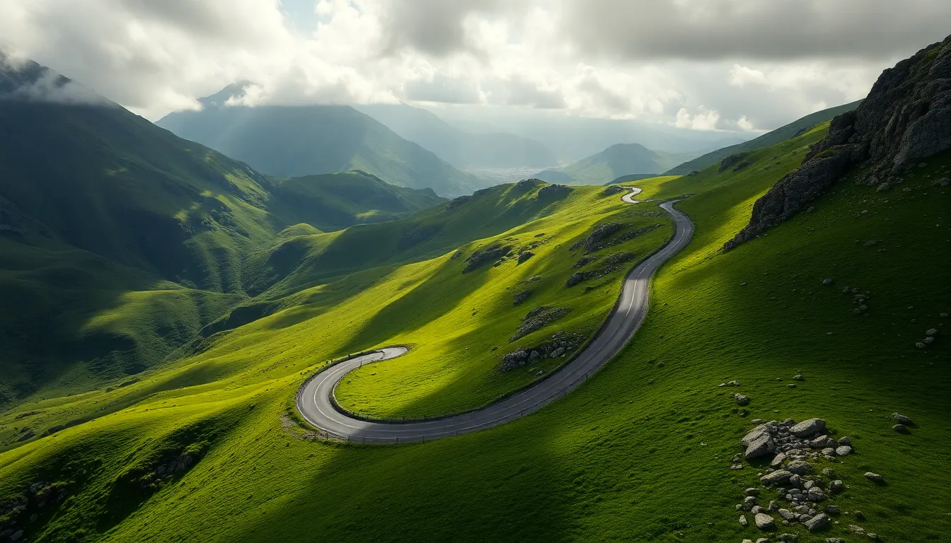 Winding Mountain Road Aerial View
