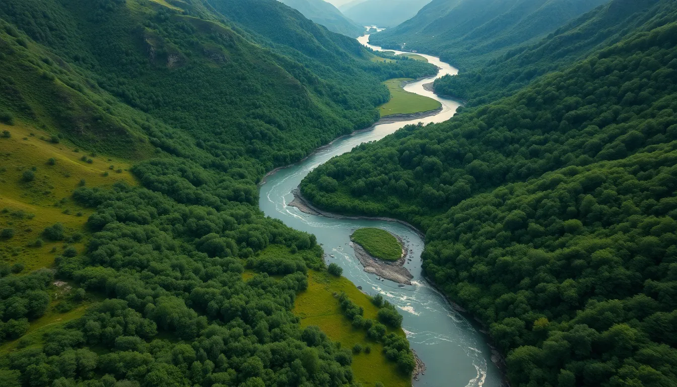 Winding River Through Lush Valley