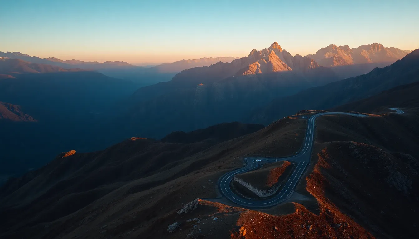 Aerial Capture of Mountain Road at Golden Hour