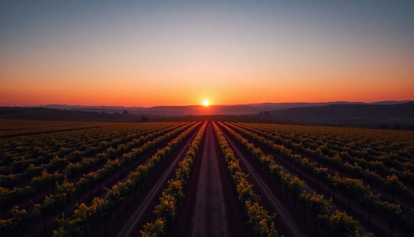 Tuscany Vineyard Aerial at Sunset