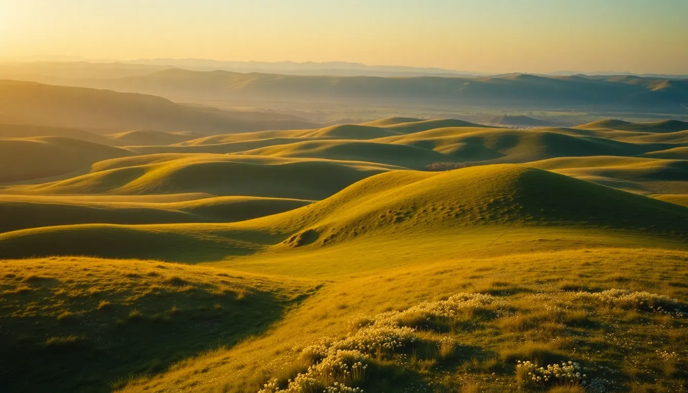 Golden Hour Aerial View of Valleys