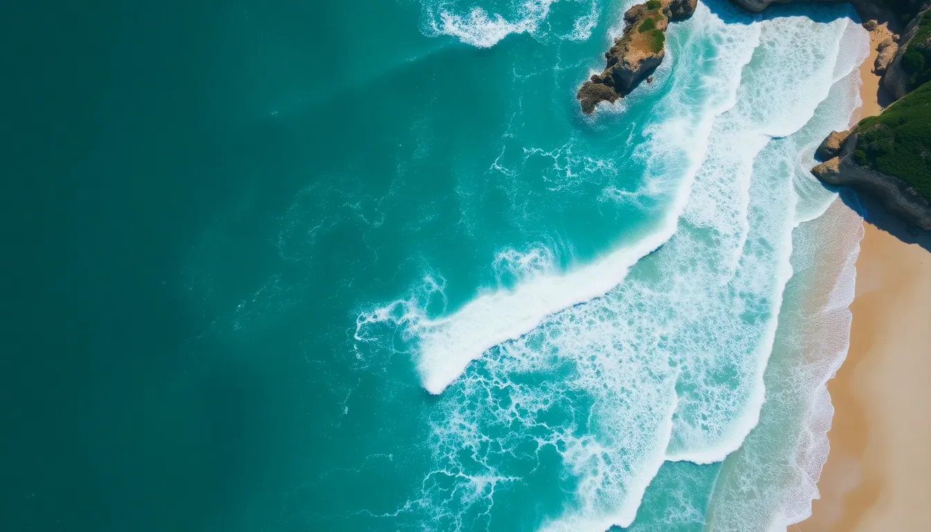 Dynamic Aerial Shot of Turquoise Coastline