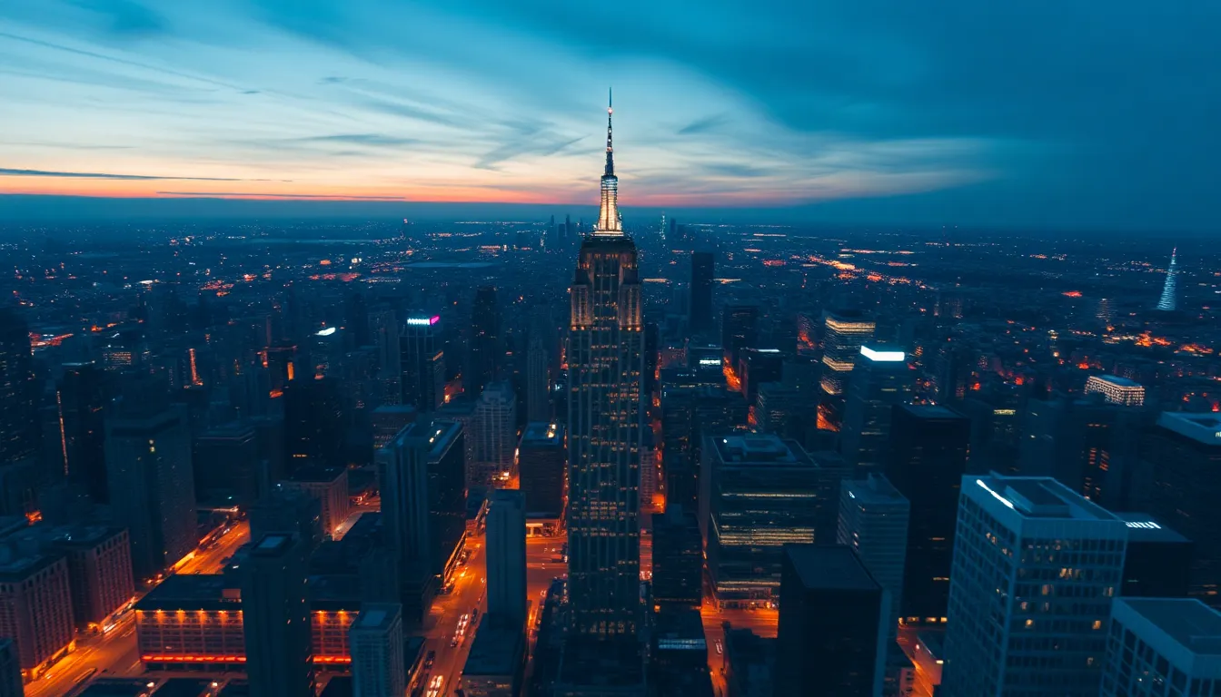 Twilight City Skyline Aerial Photography