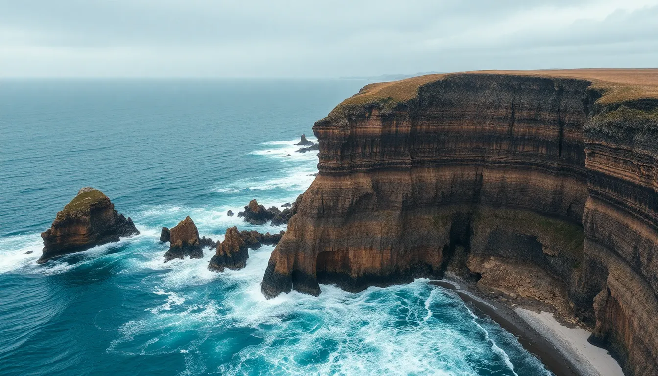 Dramatic Coastal Cliffs with Crashing Waves