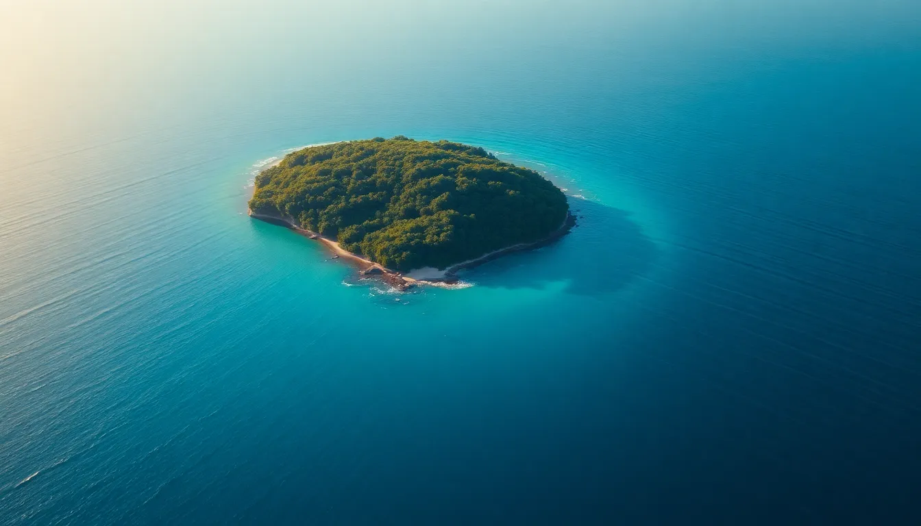 Aerial View of Forested Island