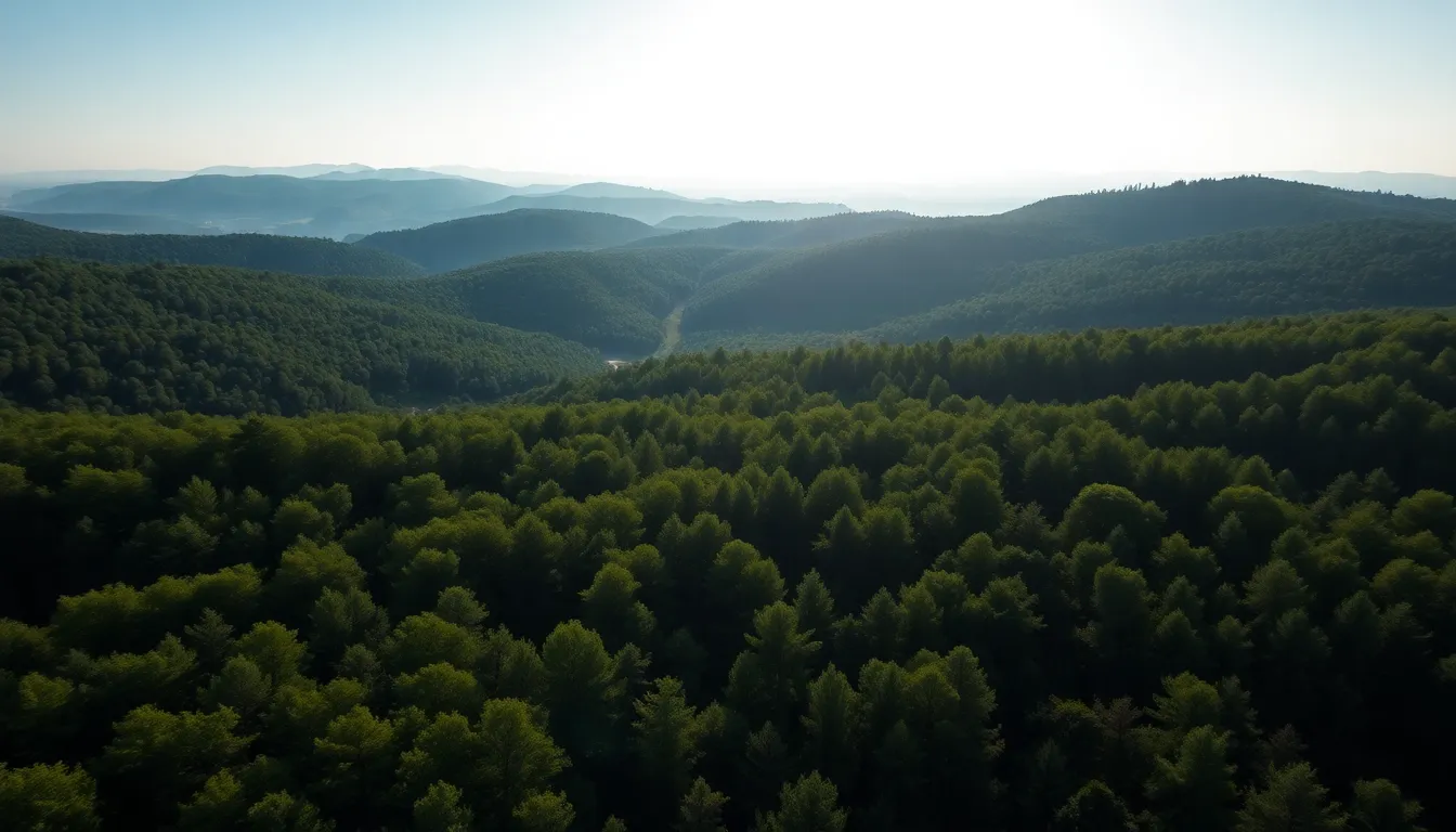 Lush Green Forest Blanketing Rolling Hills