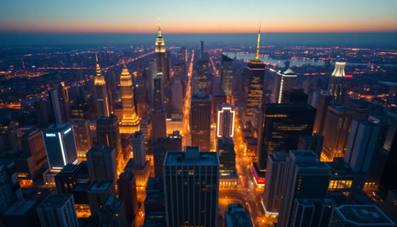 Twilight Urban Cityscape Aerial View