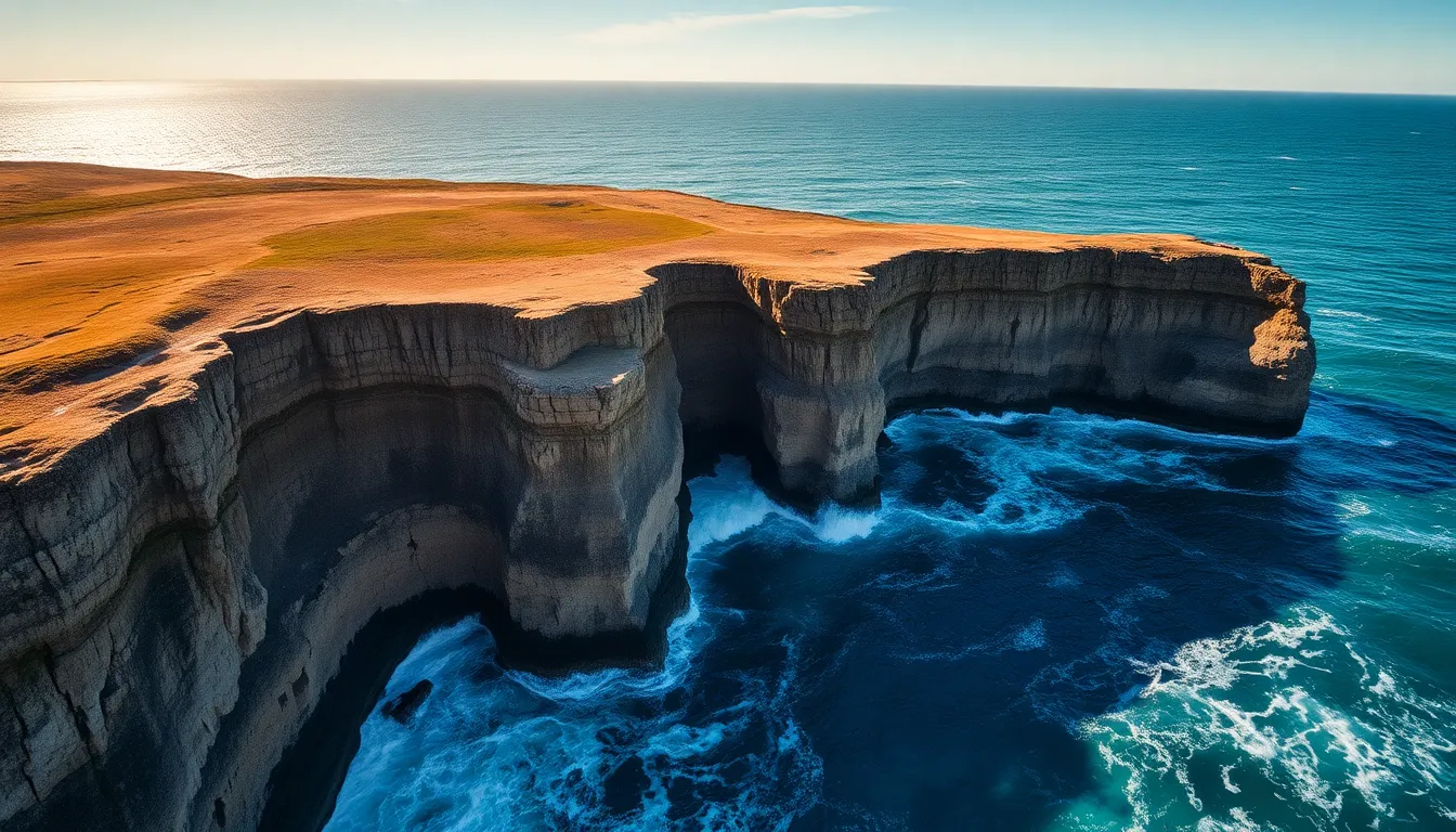 Dramatic Aerial View of Coastal Cliffside