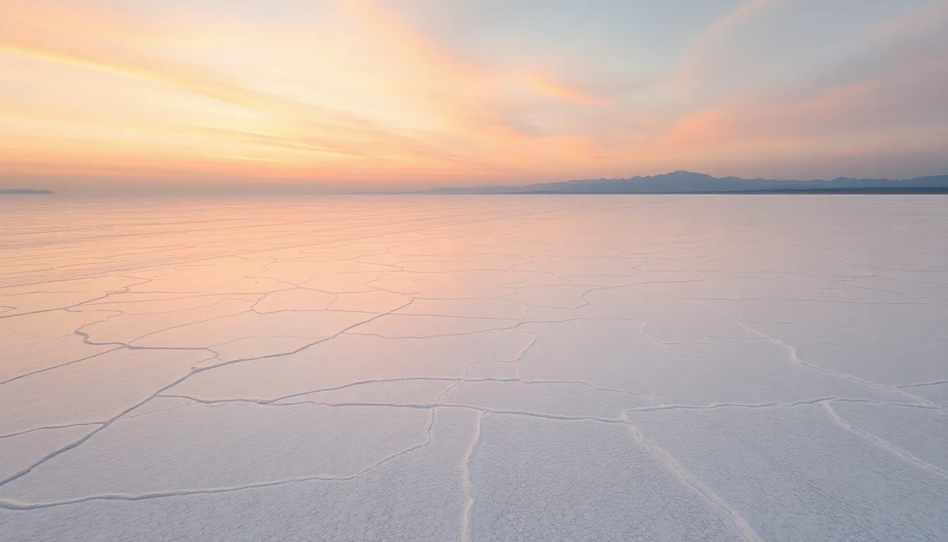 Surreal Aerial Dawn Over Salt Flats