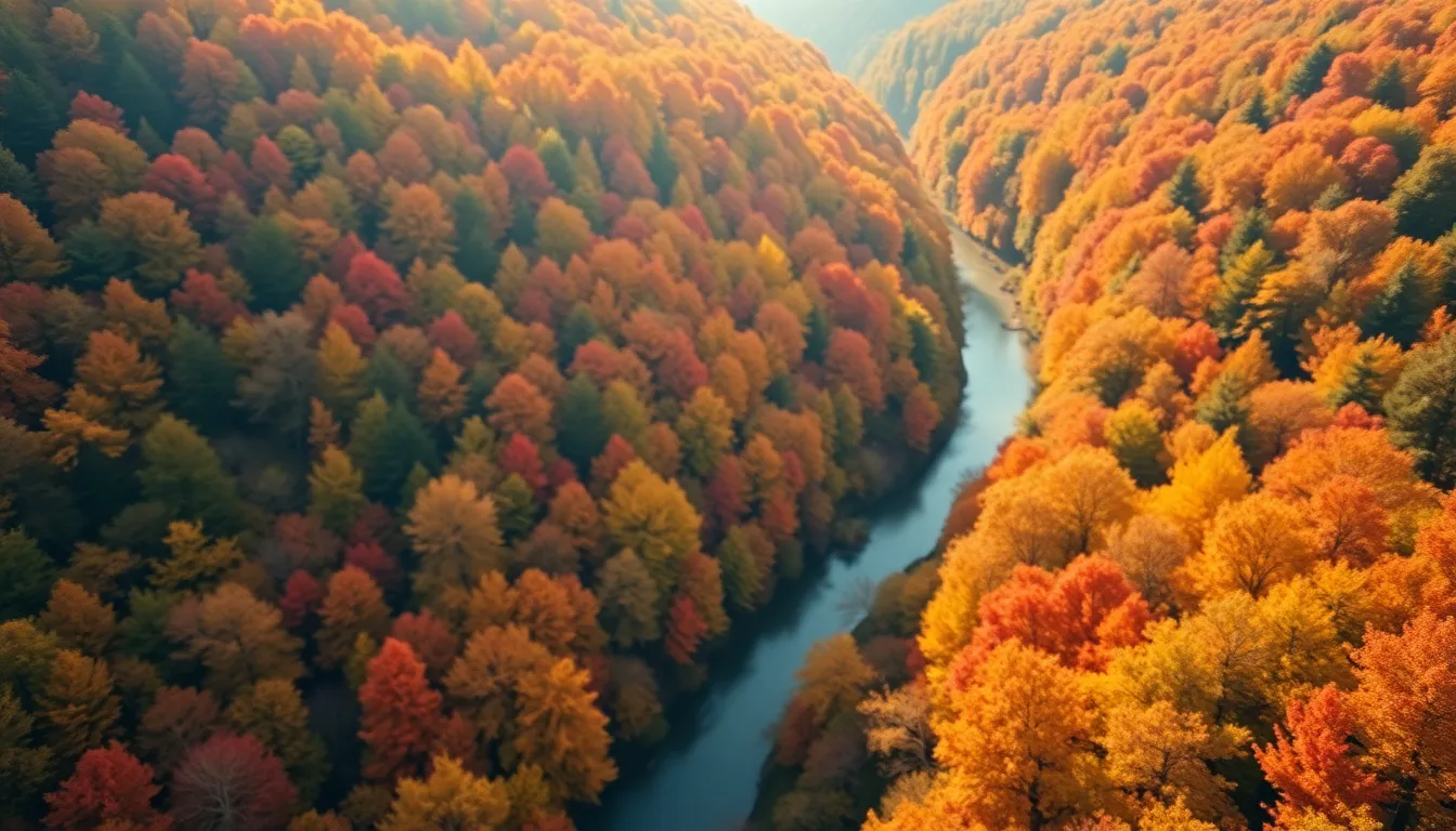 Aerial Capture of Autumn Forest Colors