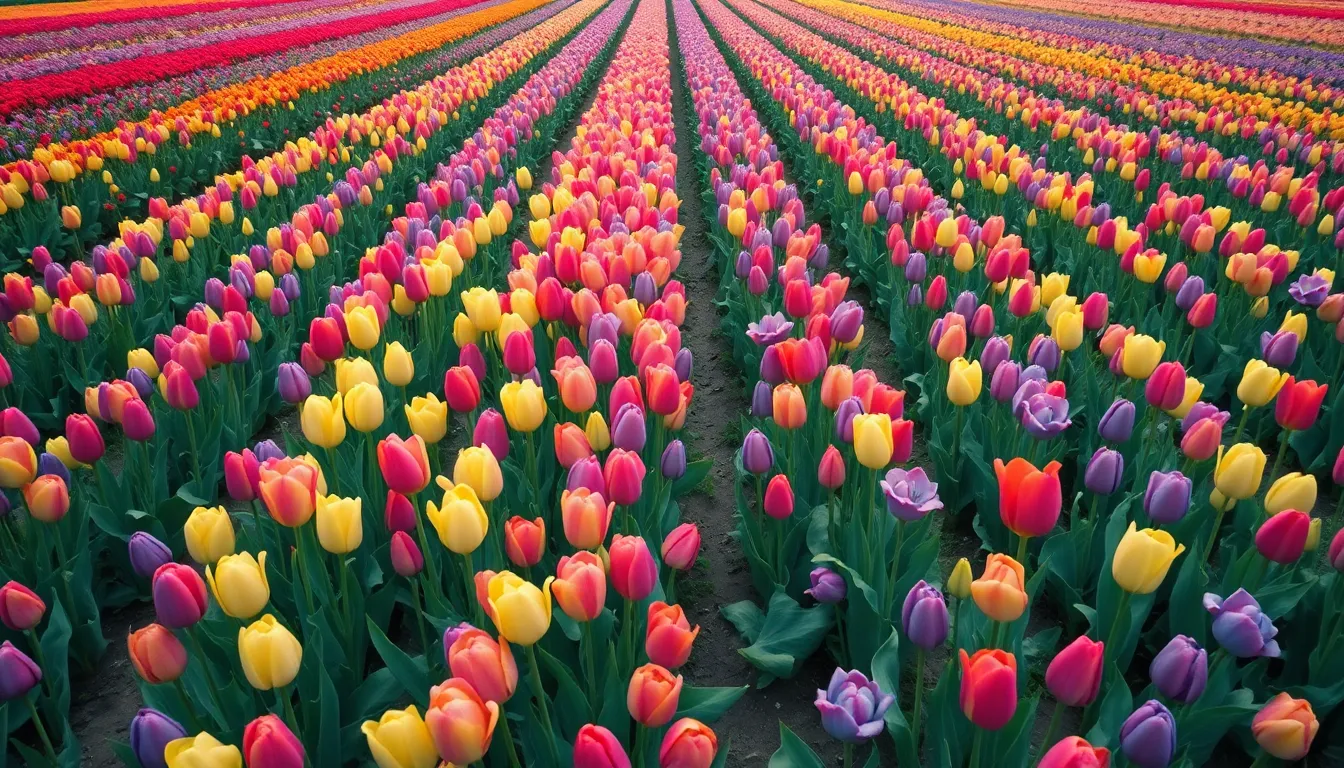 Aerial Shot of Vibrant Flower Field