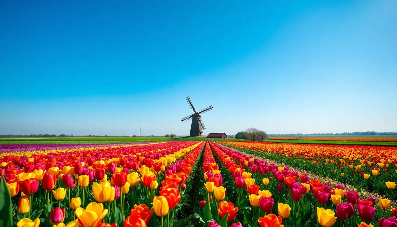 Aerial View of Colorful Tulip Fields