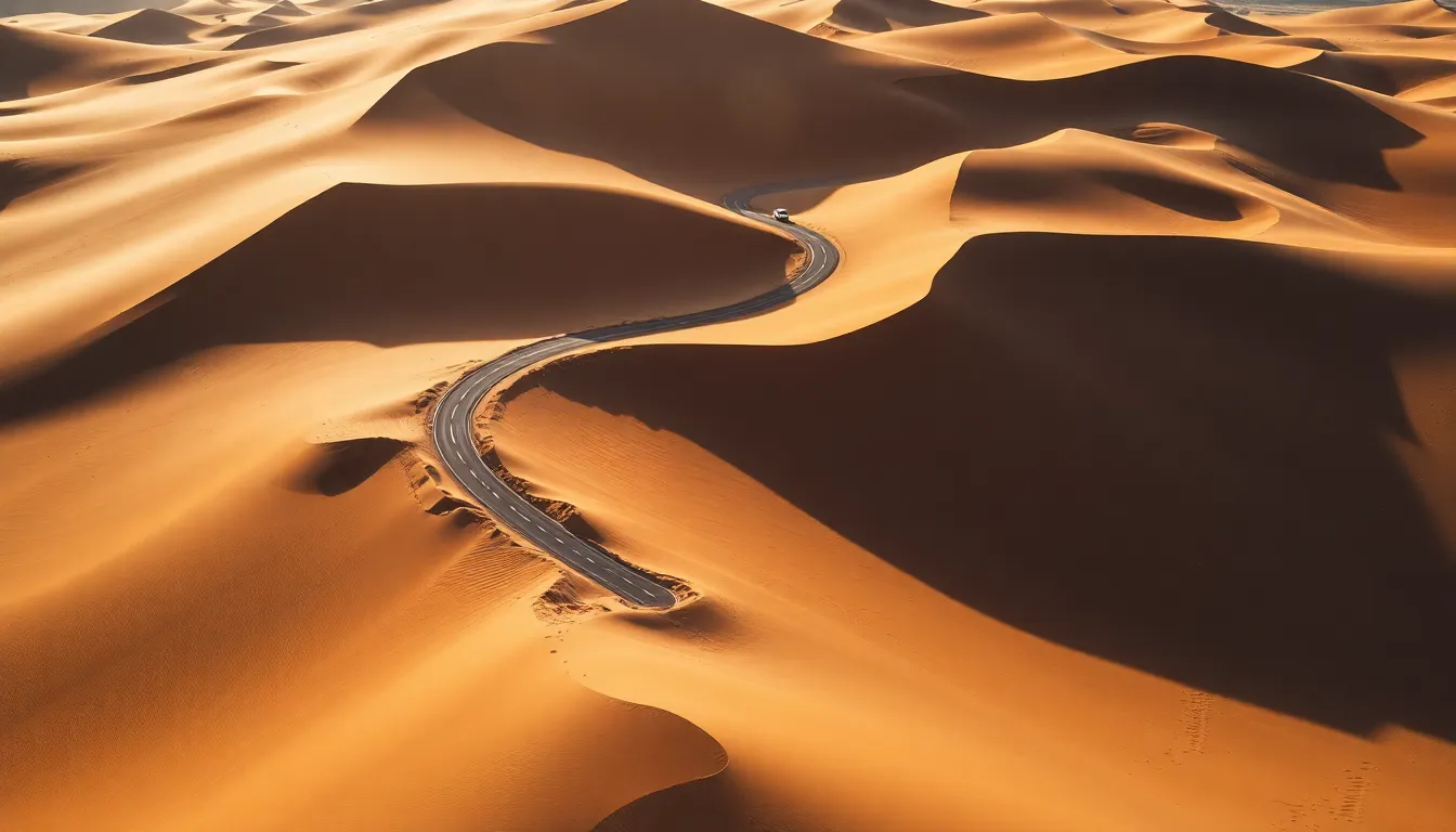 Desert Road Through Sand Dunes