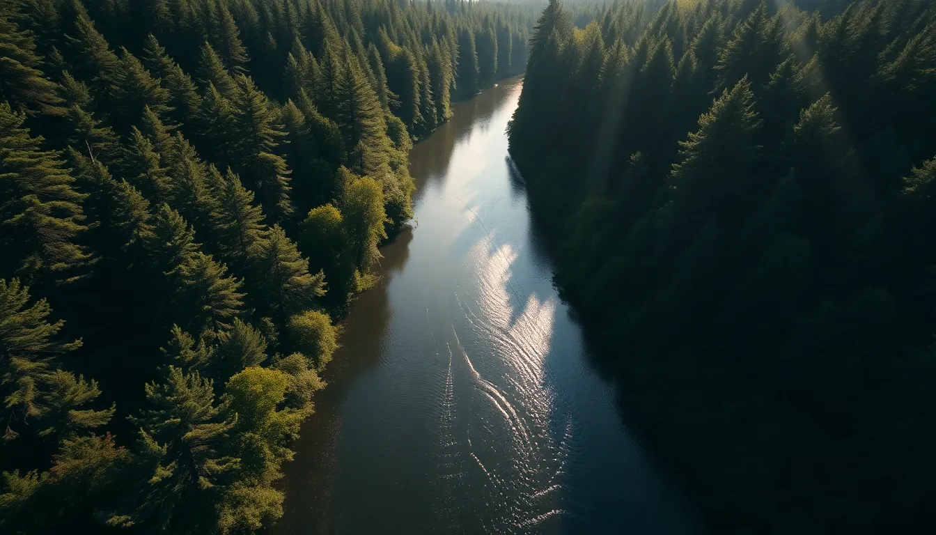 Winding River Through Dense Forest